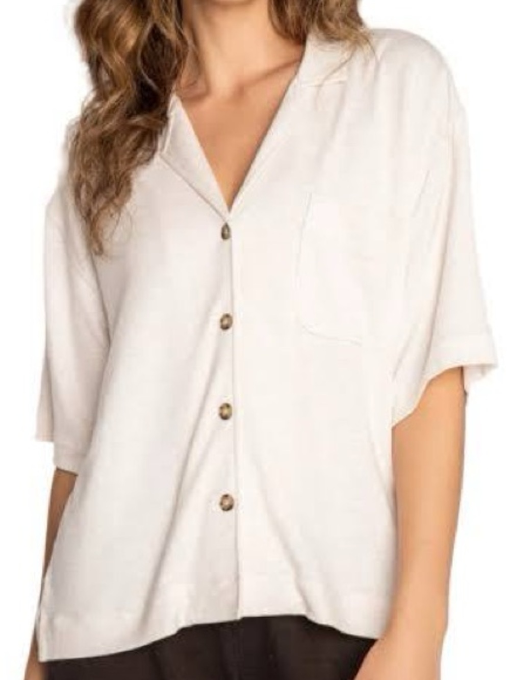 PJ Salvage Jammie Essentials Short Sleeve Top M Oatmeal French Terry Pajama